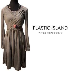NWT Plastic Island Anthropologie Long Sleeve Gray Cross Bodice Velvet Trim Dress